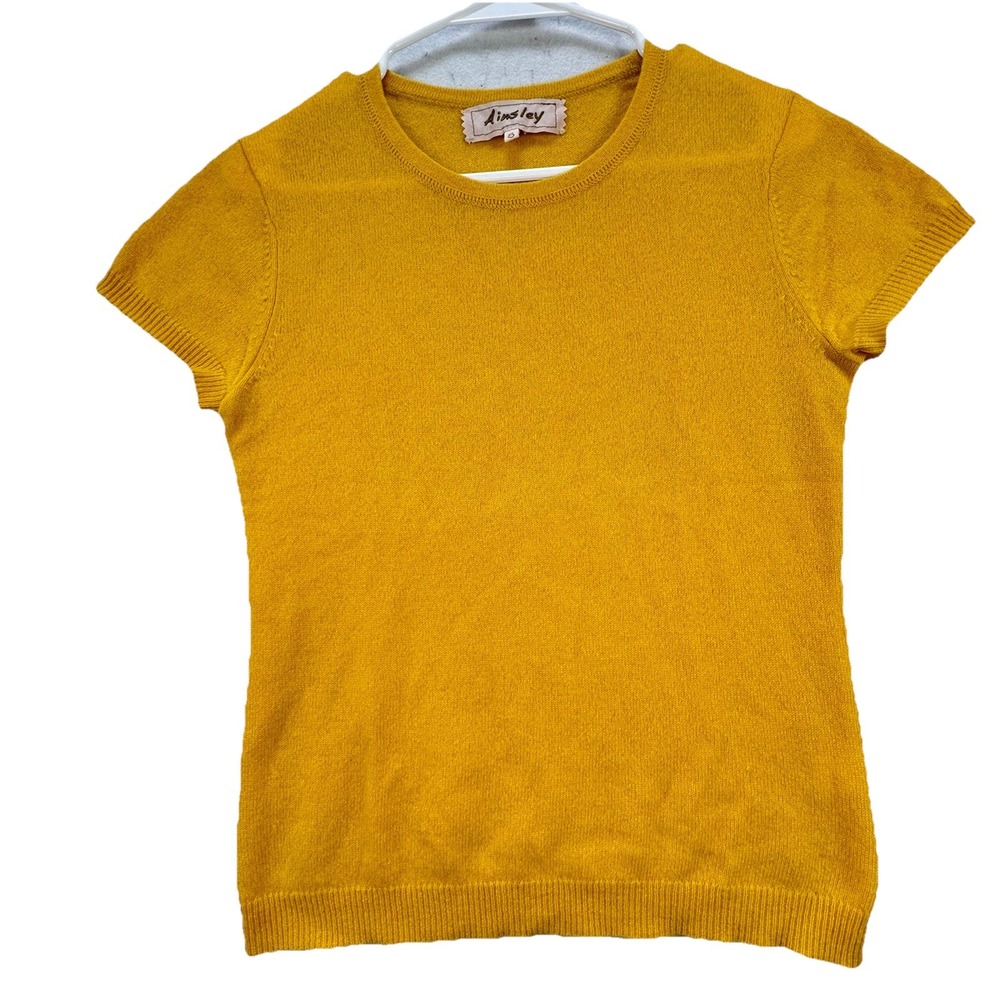 Ainsley 100% Cashmere Sweater Yellow Short Sleeve Women's Small Soft Luxury